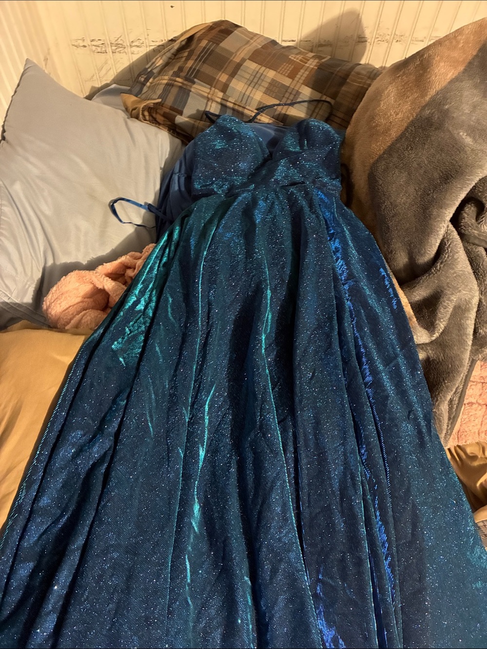 Glittering Teal Ball Gown Prom Dress